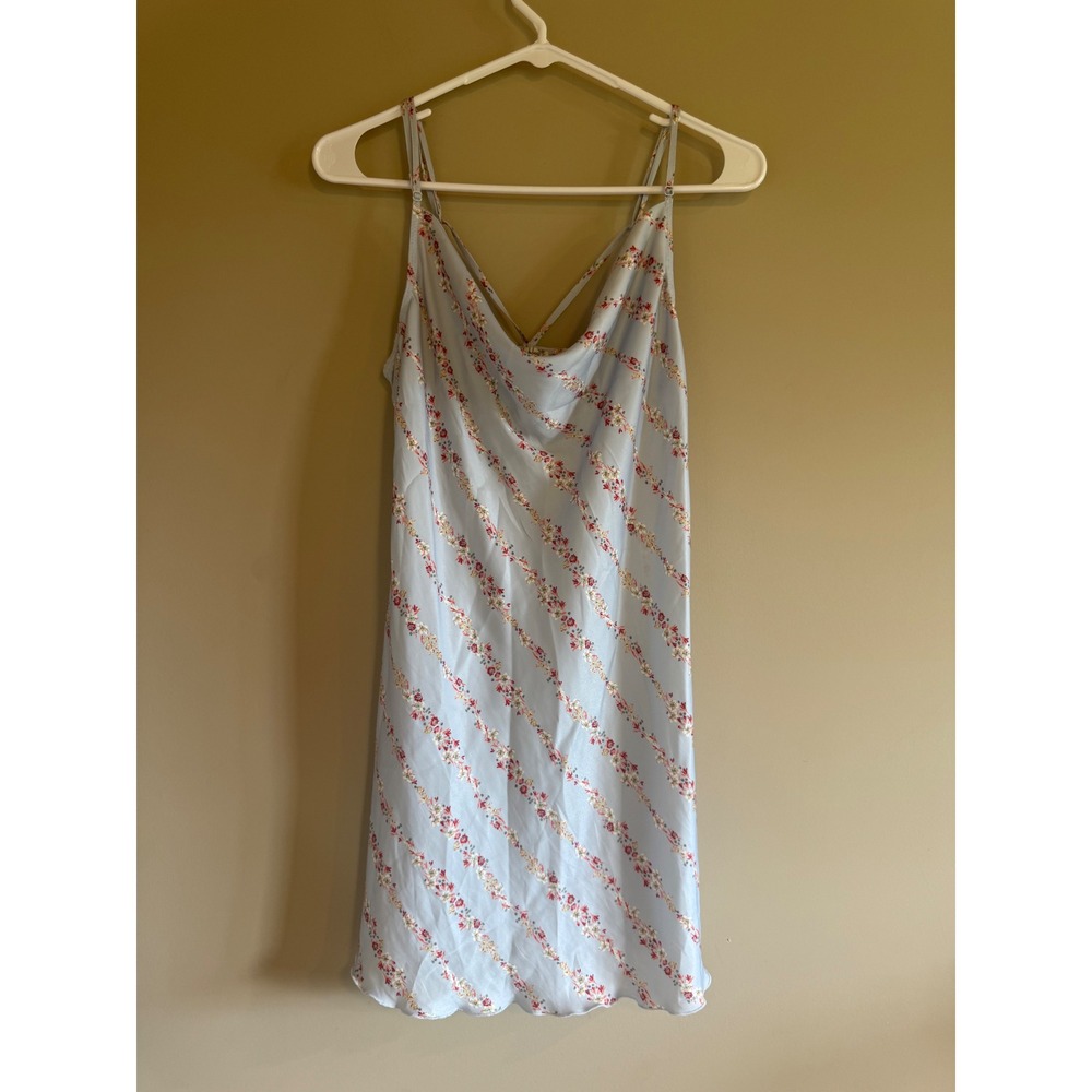 Free People Intimately Light Blue Floral Cowl Neck Slip Dress XS Mini Strappy